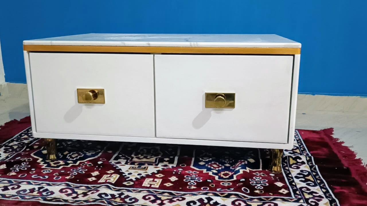 Taxzek Centre Table with Drawers, Modern Sleek Style White Coffee, Tea Table (White and Golden) - Image 3