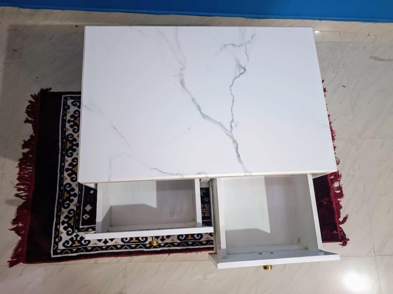 Taxzek Centre Table with Drawers, Modern Sleek Style White Coffee, Tea Table (White and Golden) - Image 4