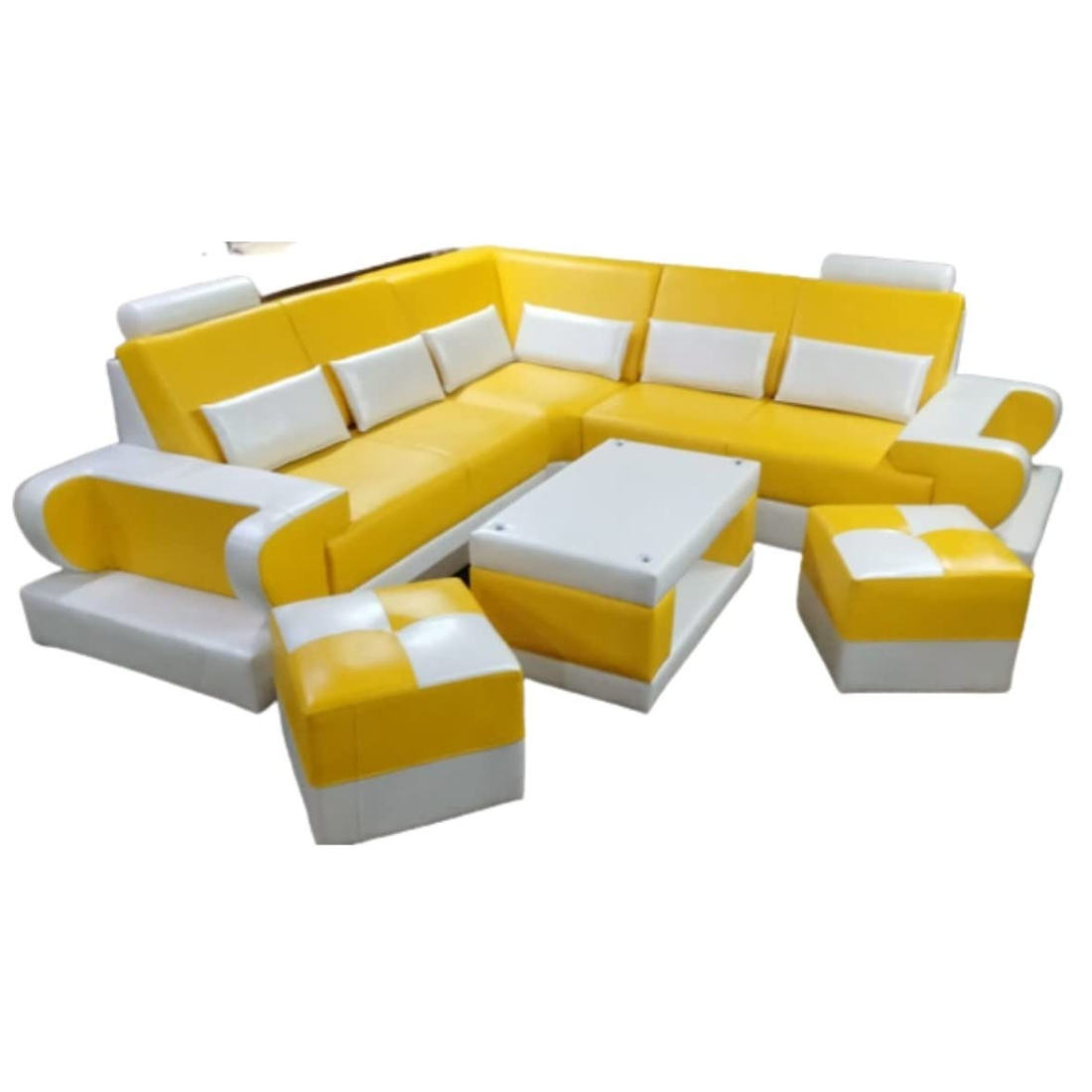 taxzek l shape sectional wooden sofa set with storage handles (lemon yellow) 7 seater taxzek l shape sectional wooden sofa set with storage handles (lemon yellow) 7 seater