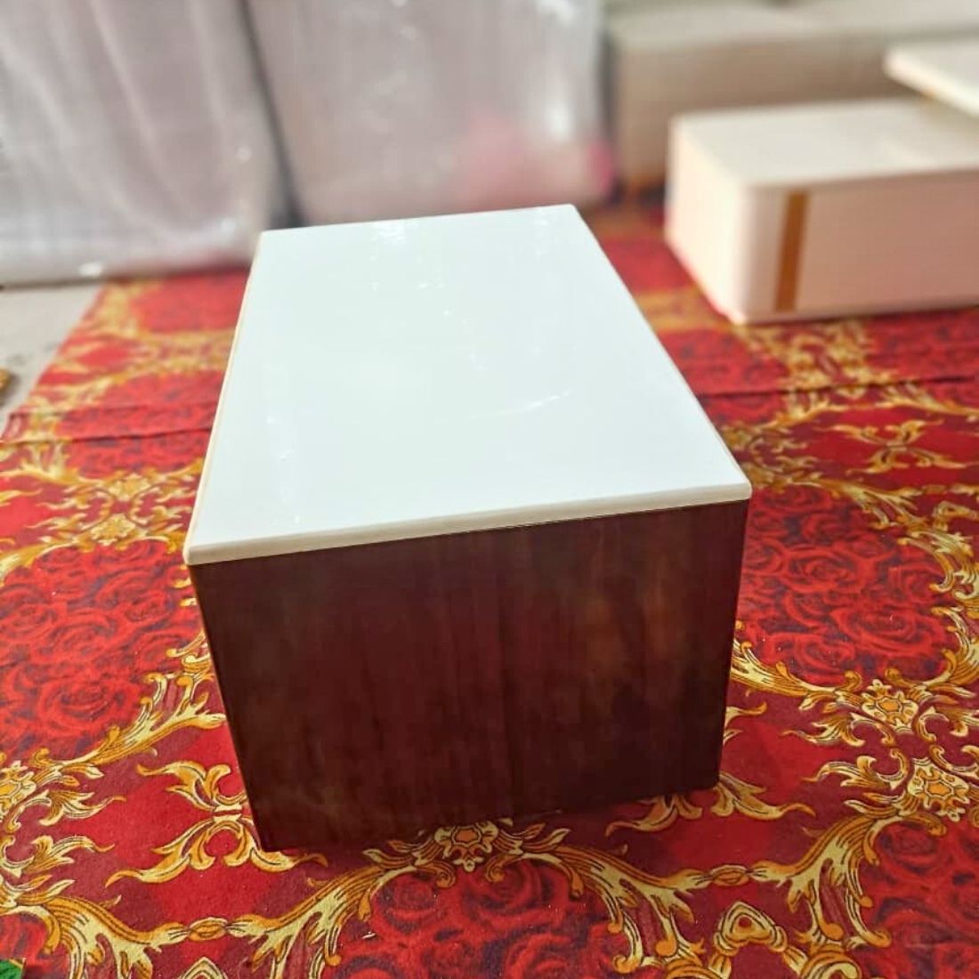 Taxzek Modern Coffee Table with Storage Drawer, White and Red Cherry Polish, Marble Top, Rectangular Shape - Image 6