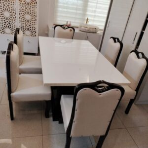 Taxzek Marble 6 Chairs Dinning Table Large (Leather) (2.6Wx5Lx2.5H feet) (carvin)