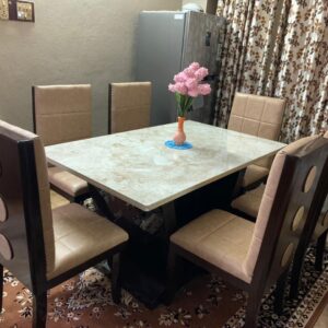 Taxzek Marble Look 6 Chairs Dinning Table Large (Leather, 3Wx5Lx2.5H Feet, Art Deco)