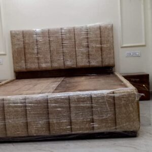 Taxzet Velvet Covered King Size Bed with Mattress(6/6.5 fts) (Biege)