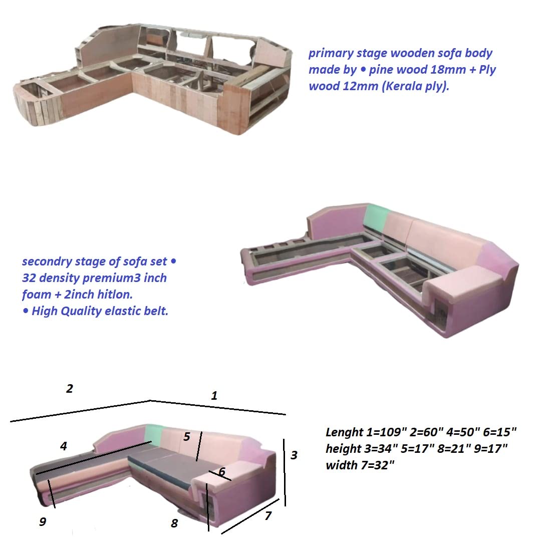 Taxzek L-Shape Wooden Sofa with Center Table (Leatherate) (Large L-429, W-81, H-86) (Cherry red) - Image 2