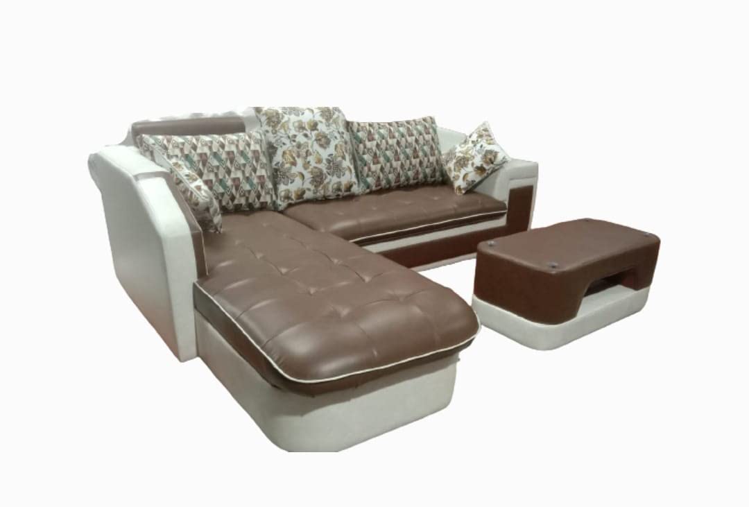 Taxzek L-Shape Wooden Sofa with Center Table (Leatherate) (Large L-429, W-81, H-86) (Chocolate Brown) - Image 4