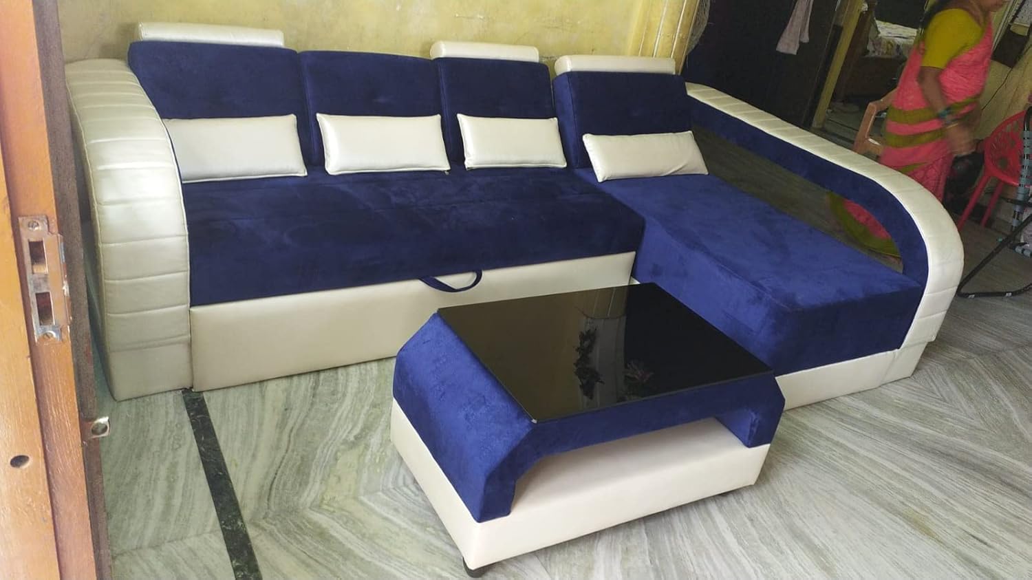 Taxzek 3 Seater Sofa Cum Bed Large Size (W152xL182.88xH79.24) (Admiral Blue)