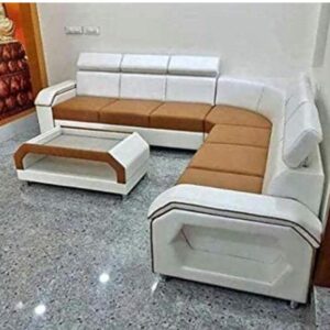 Taxzek Diamand Handle Living Room 7 Seater Sofa Set Large Size (Leather, ff White) (Full Brown)