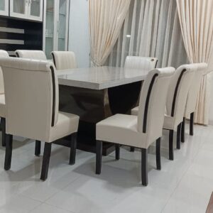 Taxzek 8 Chairs Dinning TableWith Marble Large (Leatherate) (3Wx6Lx2.5H feet) (Chinese)