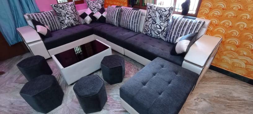 Taxzek Pine Wood Body Sectional 8 Seater Sofa-Lounger with Throw Pillow+Center Table (300D x 60W x 60H Centimeters, White) (Dark Grey) - Image 8