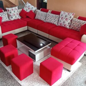 Taxzek Pine Wood Body Sectional 8 Seater Sofa-Lounger With Throw Pillow+Center Table ( 300D X 60W X 60H Centimeters, White) (Bed)