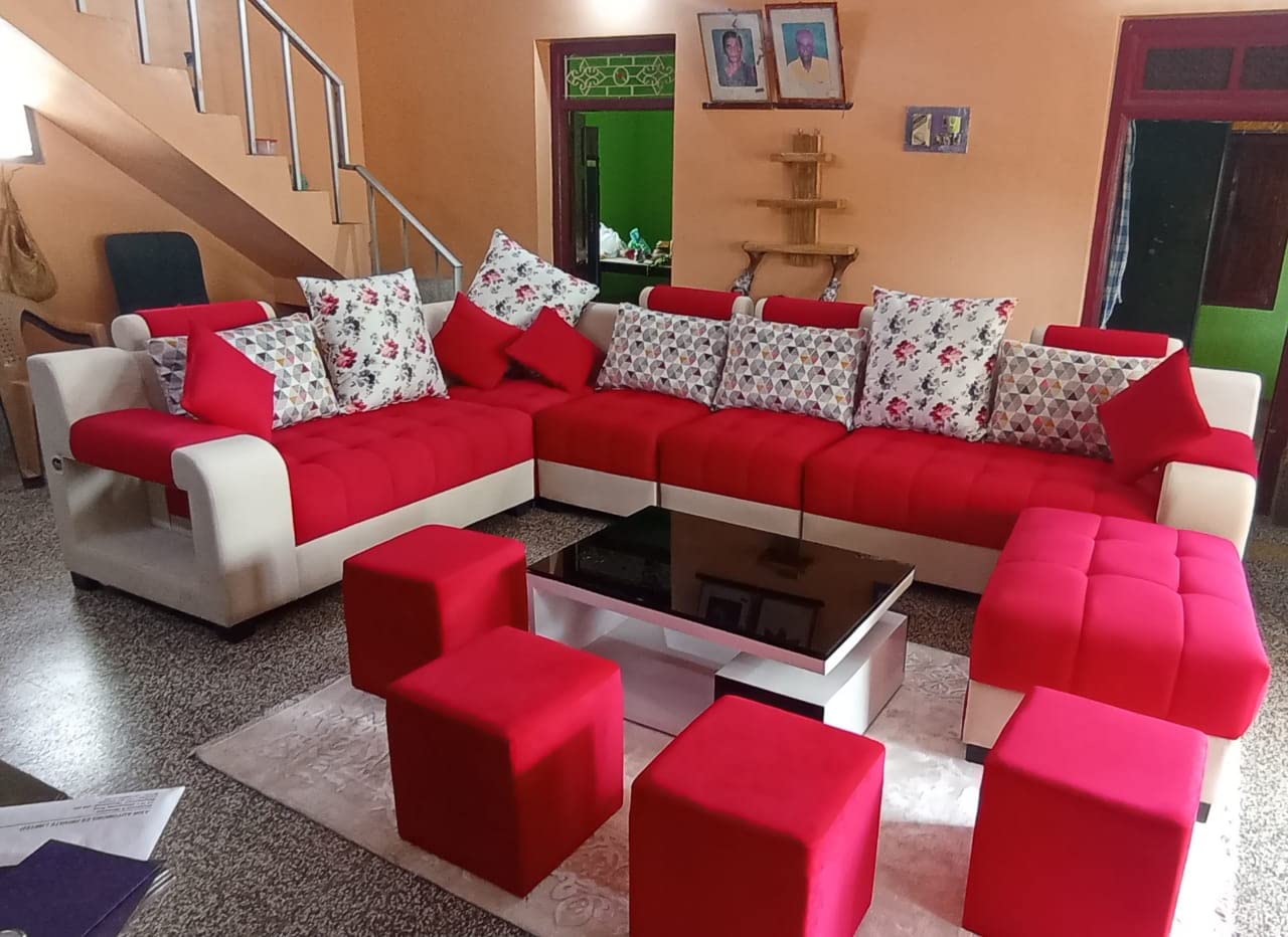 Taxzek Pine Wood Body Sectional 8 Seater Sofa-Lounger With Throw Pillow+Center Table ( 300D X 60W X 60H Centimeters, White) (Bed) - Image 3