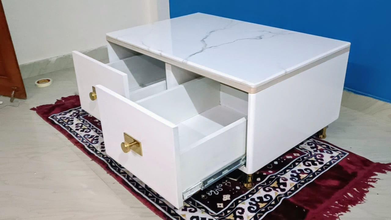 Taxzek Centre Table with Drawers, Modern Sleek Style White Coffee, Tea Table (White and Golden) - Image 5