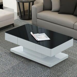 Taxzek Centre Table with Drawers, Modern Sleek Style White Coffee, Tea Table (White and Black)