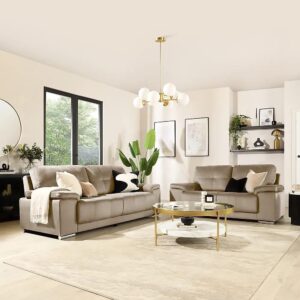 Taxzek Beige Upholstered Sofa Set with Cushions, 3-Seater and 2-Seater (Grey)