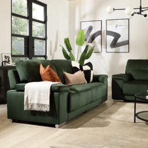 Taxzek Beige Upholstered Sofa Set with Cushions, 3-Seater and 2-Seater (Green)