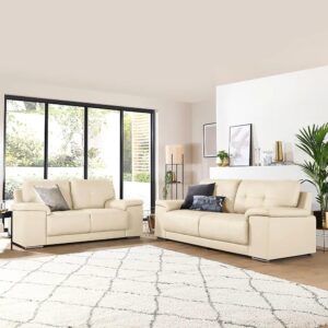 Taxzek Beige Upholstered Sofa Set with Cushions, 3-Seater and 2-Seater (Beige)