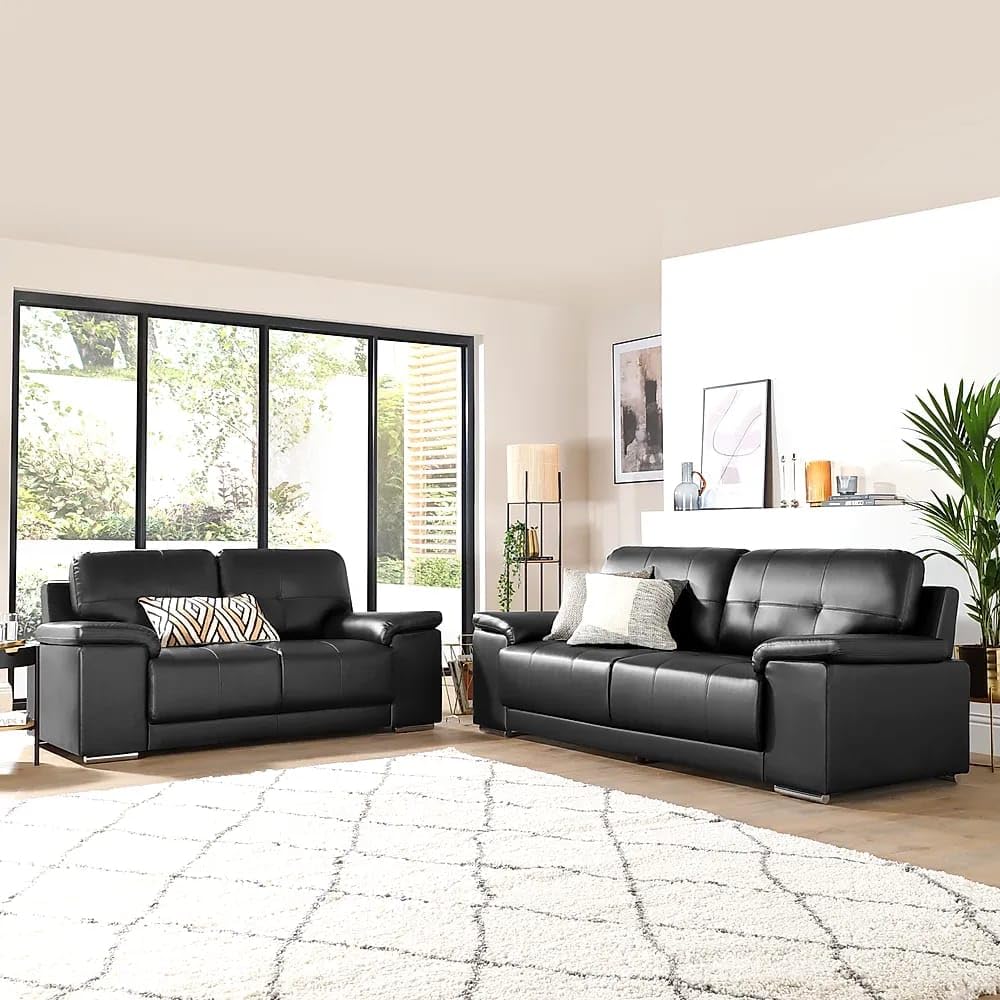 Taxzek Beige Upholstered Sofa Set with Cushions, 3-Seater and 2-Seater (Black)