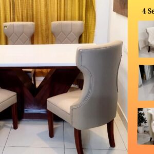 Taxzek 4 Seater Marble Top Wooden Dining Table (Americana, Cherry red)