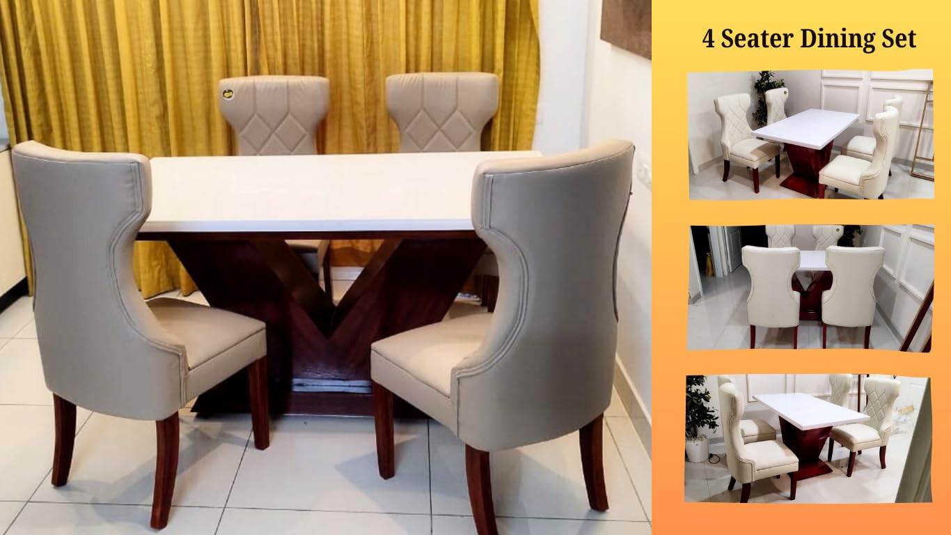 Taxzek 4 Seater Marble Top Wooden Dining Table (Americana, Cherry red)