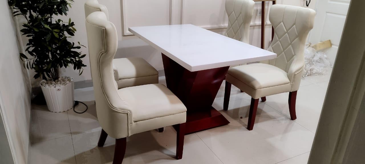 Taxzek 4 Seater Marble Top Wooden Dining Table (Americana, Cherry red) - Image 2