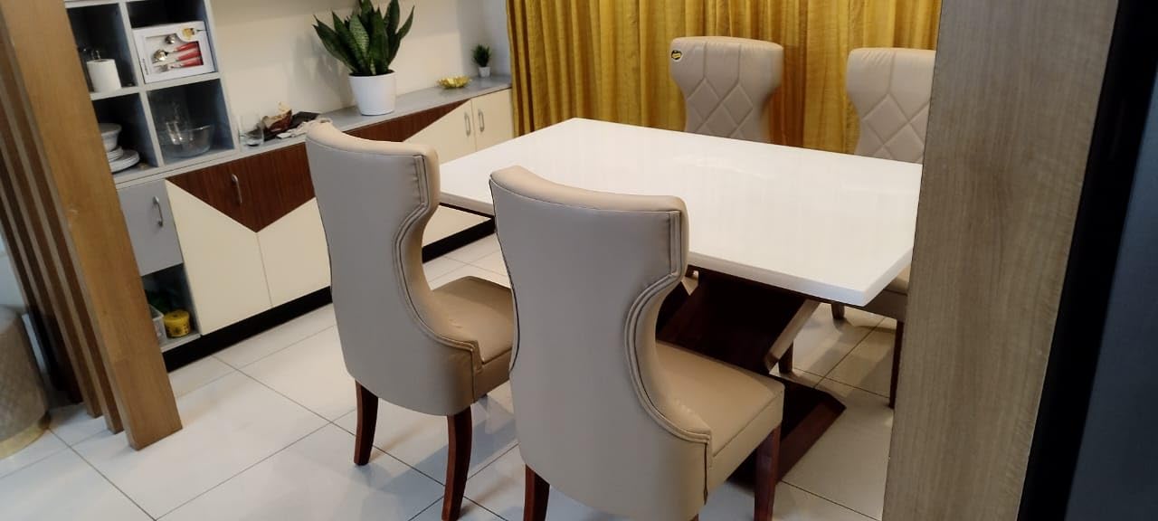 Taxzek 4 Seater Marble Top Wooden Dining Table (Americana, Cherry red) - Image 3