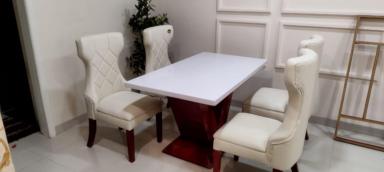 Taxzek 4 Seater Marble Top Wooden Dining Table (Americana, Cherry red) - Image 4