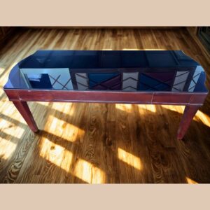 Taxzek Modern Glass Top Centre Table, Wooden Base with Polish Finish.