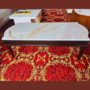 Taxzek Modern Marble Top Centre Table with Wooden Legs, Golden-Brown Polish.