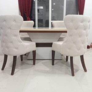 TAXZEK Modern Dining Set| with Marble Top Table|4 White Tufted Chairs|Polished Wooden Legs| white