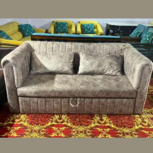 Taxzek Modern Convertible Sofa Bed, Grey Velvet Upholstery, Tufted Design with Decorative Pillows