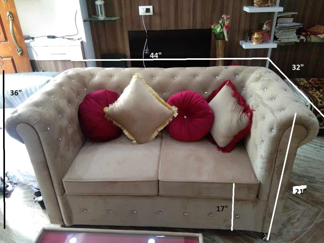 axzek Seven Seater Sofa Set 3+2+1+1 with Soft arm Rest,White Glass stylished Centre Table,Yellow and Pink furnished Cushions(Pack of 6),Round Decorative Pillows(Pack of 6) - Image 3