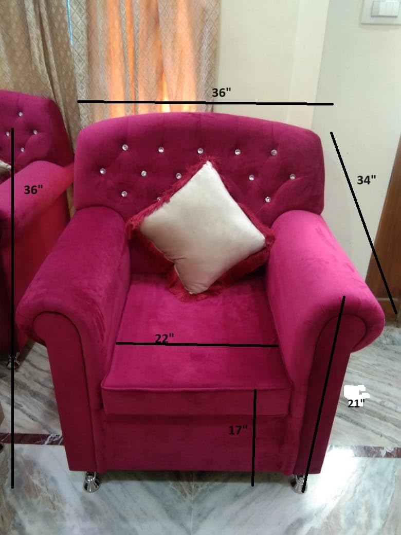 axzek Seven Seater Sofa Set 3+2+1+1 with Soft arm Rest,White Glass stylished Centre Table,Yellow and Pink furnished Cushions(Pack of 6),Round Decorative Pillows(Pack of 6) - Image 5