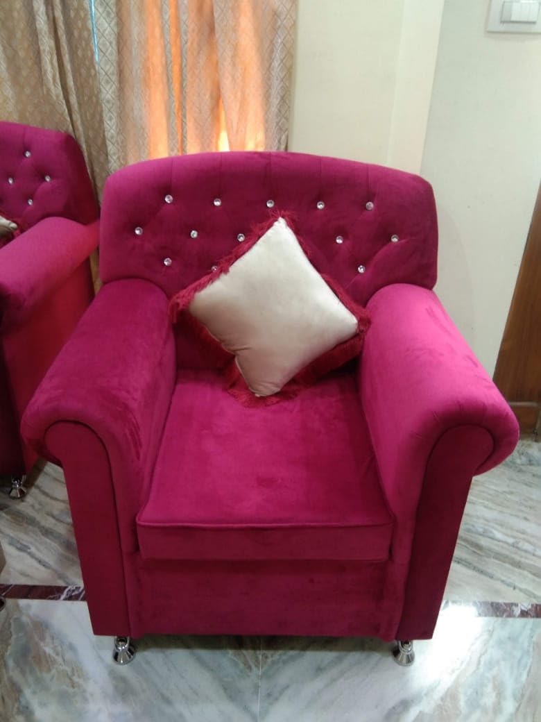 axzek Seven Seater Sofa Set 3+2+1+1 with Soft arm Rest,White Glass stylished Centre Table,Yellow and Pink furnished Cushions(Pack of 6),Round Decorative Pillows(Pack of 6) - Image 4