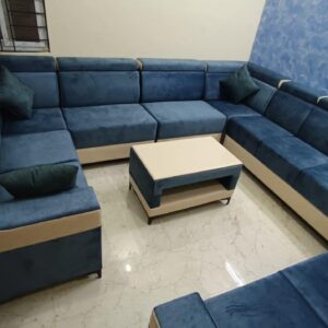 Taxzek Steel Blue +White 11+2 seat with Beautiful Step Handle and Storable White top Centre Table & 4 Pillows and Headrest