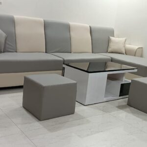 Taxzek L-Shape Sofa Set with Center Table and Two Ottomans (Slate Grey)