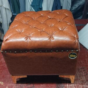 Taxzek Russet Brown with Golden Strait Legs Stool/Ottoman/Puffy (Chesterfield, Russet Brown)