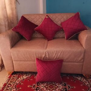 Taxzek Fiber Pillows with Decorated Velvet + Golden Piping Pillow Covers (Ruby Pink)