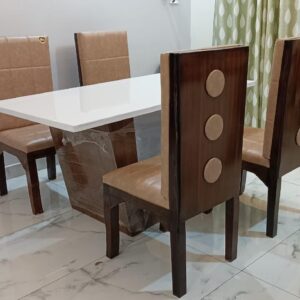 Taxzek Wood Four Chairs Marble Dinning Table (Art Deco+Classic, Amber Bro)