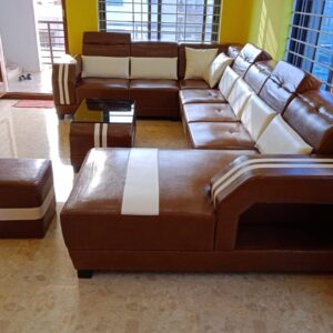 Taxzek Luxurious U Shape Sofa Set with Launcher and Center Table (Brown)