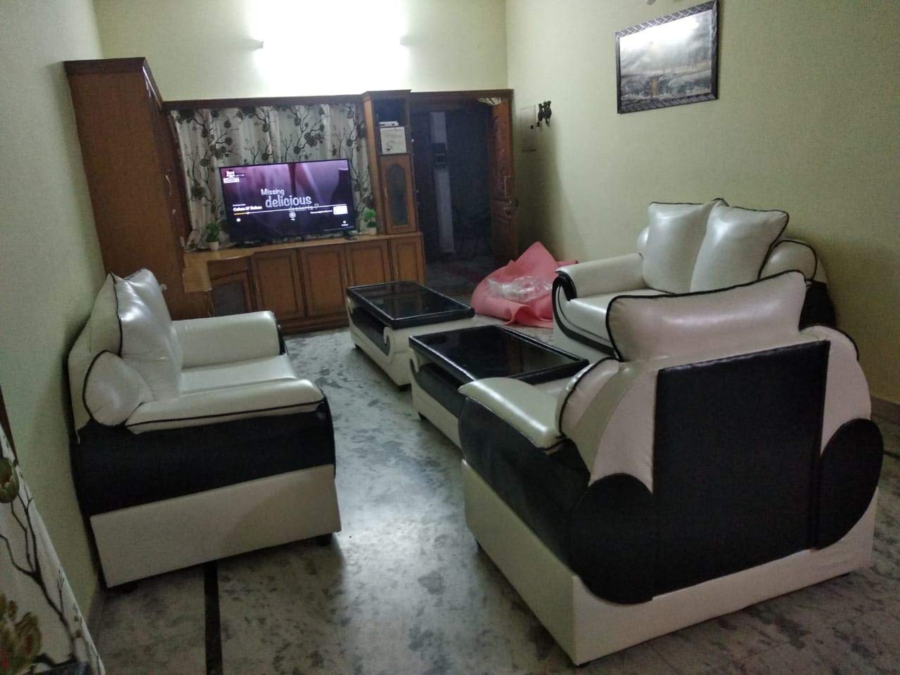 Luxurious 5 Seater Sofa Set with 2 Centre Tables (leatherate) (White) - Image 2