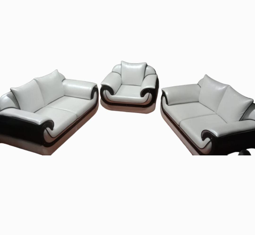 Luxurious 5 Seater Sofa Set with 2 Centre Tables (leatherate) (White) - Image 3