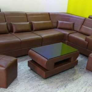 Taxzek L-Shape Sectional Wooden Sofa Set With Storage Handles (Caramel Brown), 72-96 Inches
