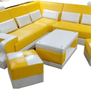 Taxzek L-Shape Sectional Wooden Sofa Set With Storage Handles (Lemon Yellow) - 7 Seater