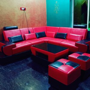 Taxzek L-Shape Sectional Wooden Sofa Set With Storage Handles (Ferrari Red) - 7 Seater