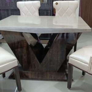 Taxzek Wood Modern V-Shaped Dining Table With Marble & Modern Curved Chairs (Beige), 17 Centimeters