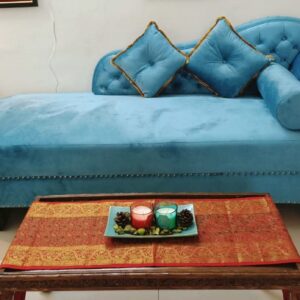Taxzek Wooden 2 Seater Dewan Silver Purni Model (Olympic Blue)