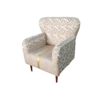 Taxzek Wooden Armchair Golden Design with Printed Off White Fabric (W34XH48XL36 inches) (Printed Off White)