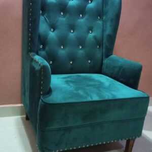 Taxzek Wooden Armchair buttun Tufted Silver purni Leather (W34XH48XL36 inches) (Munsell Blue)