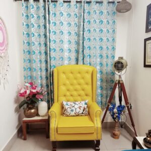 Taxzek Wooden Armchair buttun Tufted Silver purni Leather (W34XH48XL36 inches) (Aureolin Yellow)