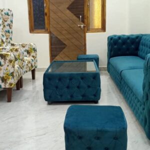 Taxzek 3 Seater Wooden Sofa Set with 2 Chair +2puffies+Centertable